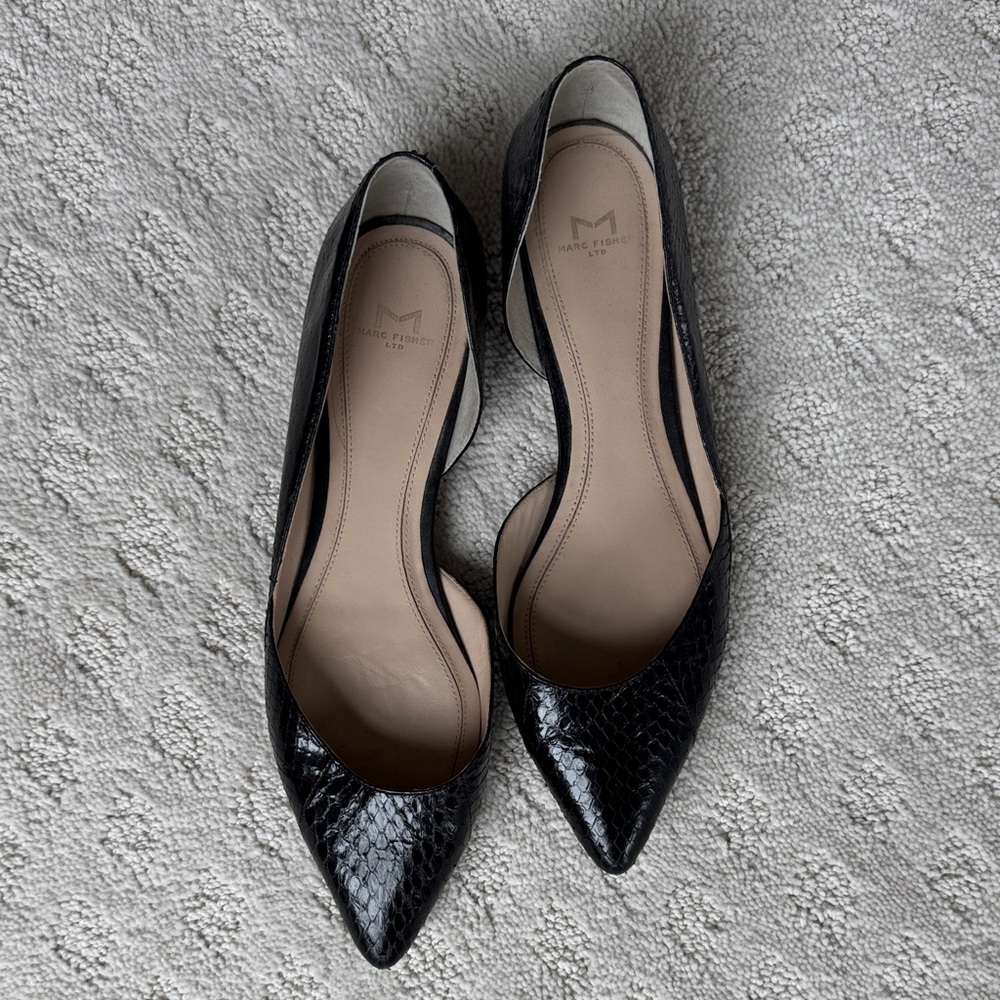 Marc Fisher Black Snake Textured Flats